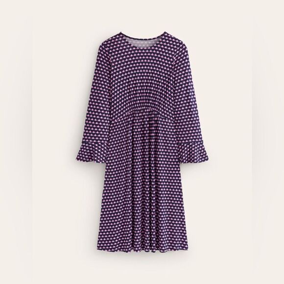 Boden Flute Long Sleeve A-Line Jersey Dress in Sherbert, Crescent Stamp Size 4L - Picture 10 of 13